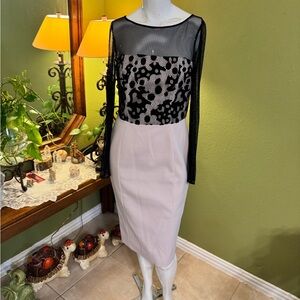 Karen Millen Black and Cream Long Sleeve Dress